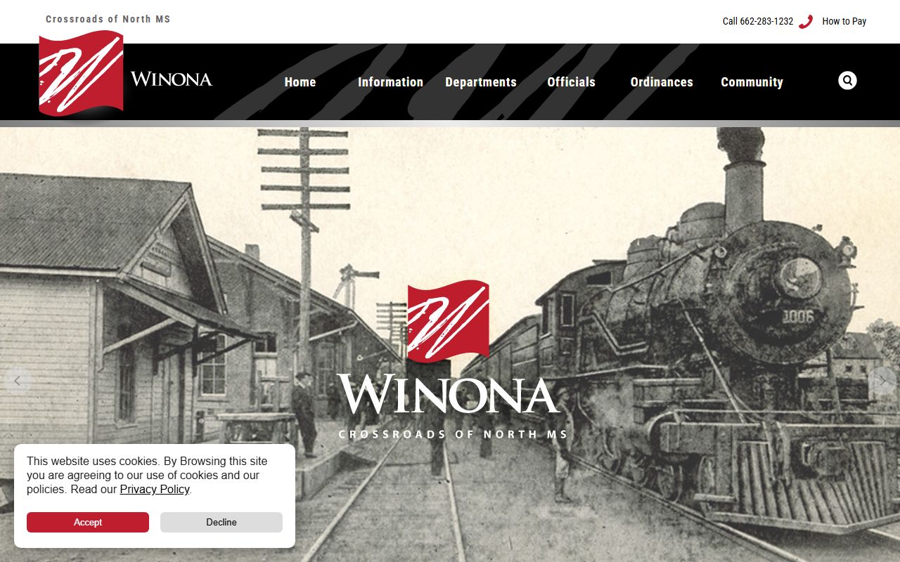 Official City of Winona homepage with Montgomery County municipal records and notices
