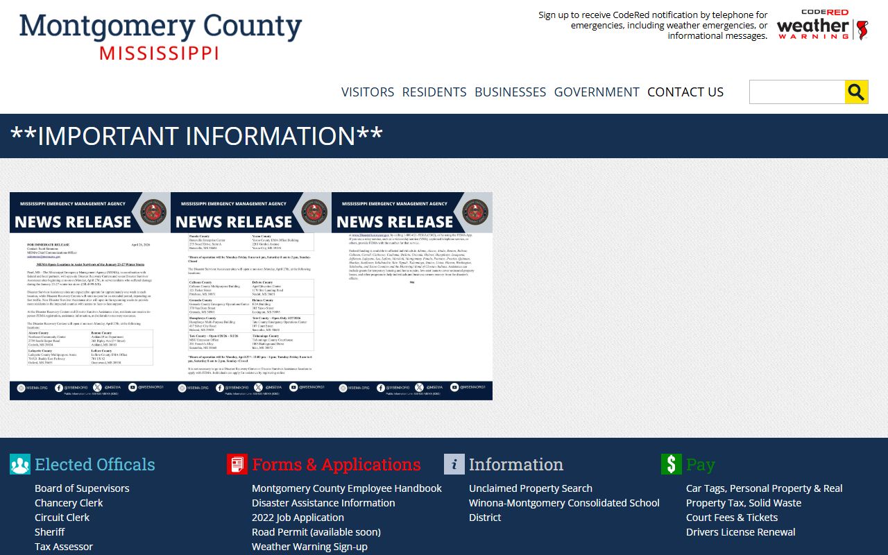 Montgomery County official county news notice page used to verify arrest records and court charge contacts