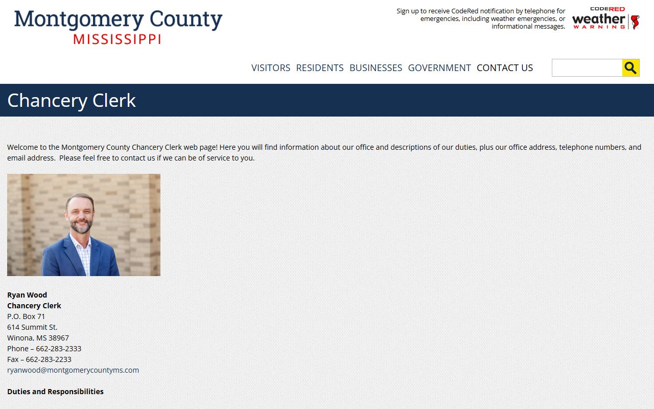 Montgomery County Chancery Clerk contact block and probate court records duties