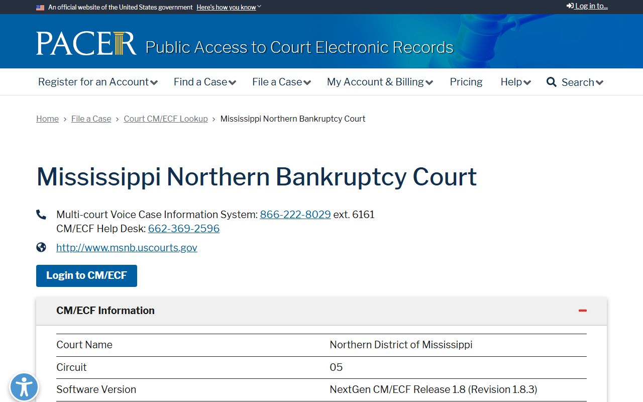 Montgomery County probate records and the PACER court lookup for Mississippi Northern Bankruptcy Court