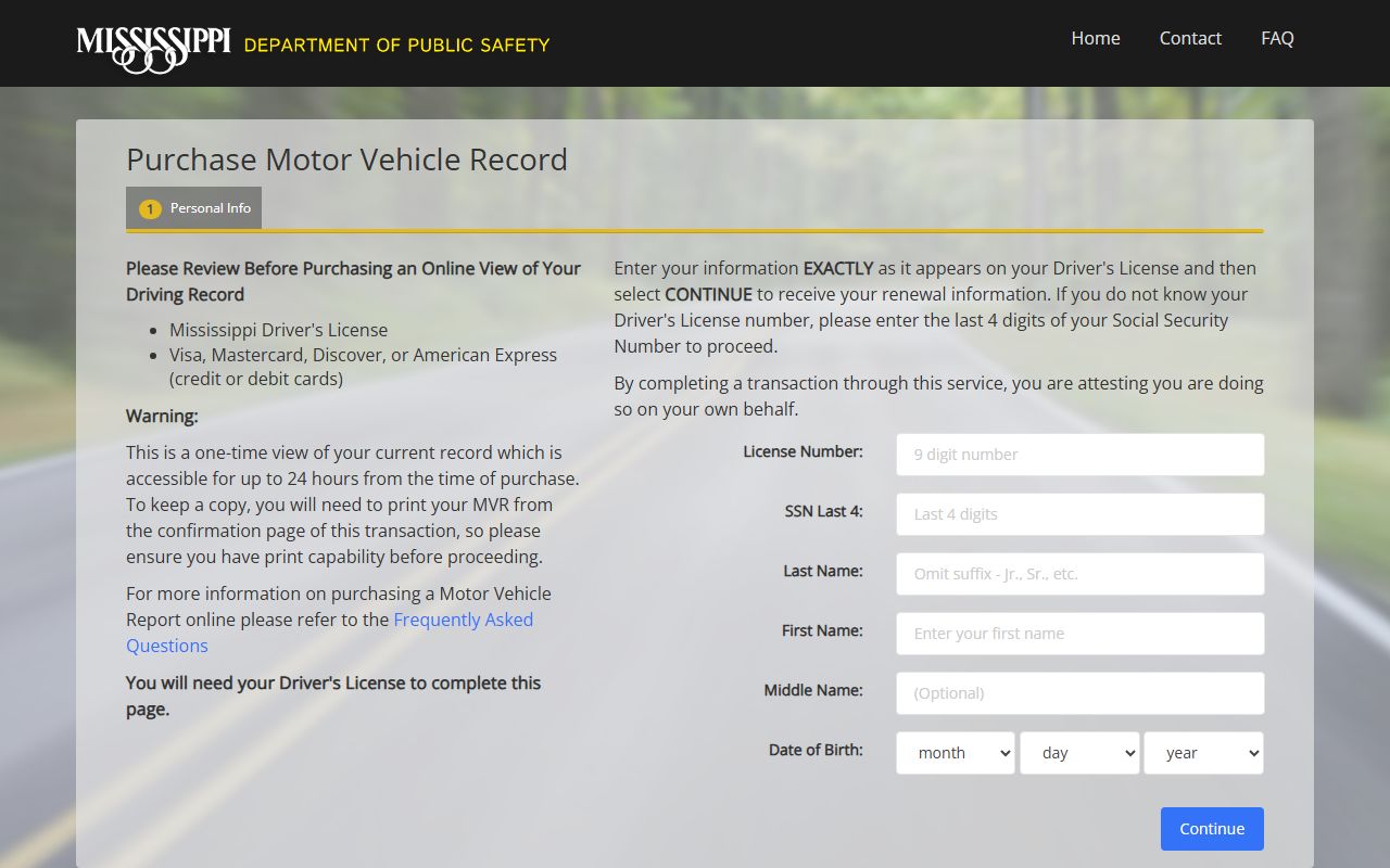 Montgomery County driver buying a DPS Motor Vehicle Record for traffic court records