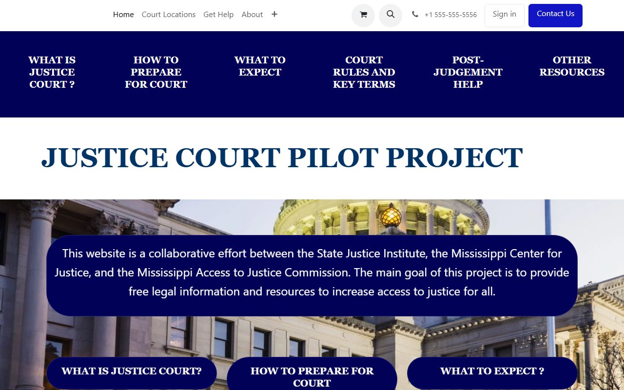 Mississippi Justice Court Help page explaining Montgomery County warrant and case handling